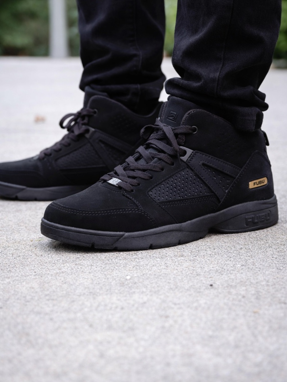 FUBU Black Mid-Top Athletic Sneakers with Subtle Gold Logo